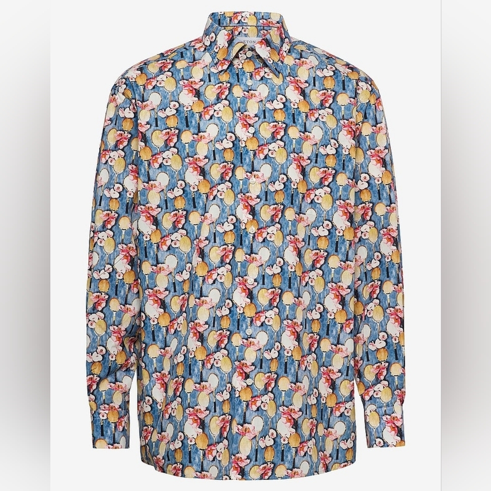 ETON Limited Edition Tennis Racket Floral Slim Fit Shirt Size 42/16,5